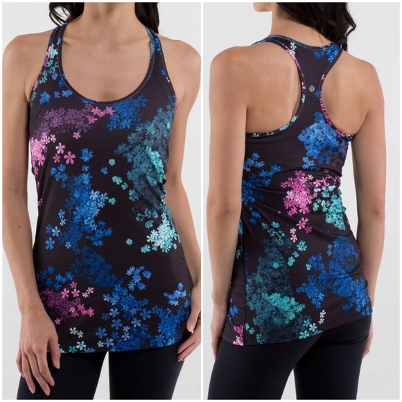 Lululemon Cool Racerback Tank Top Size 6 Petal Pop Multi Black Floral.   1 - Picture 1 of 5